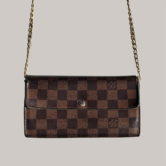AS-IS Louis Vuitton Wallet Damier Portefeuille Sarah Long Wallet Bag Authentic - Picture 1 of 11